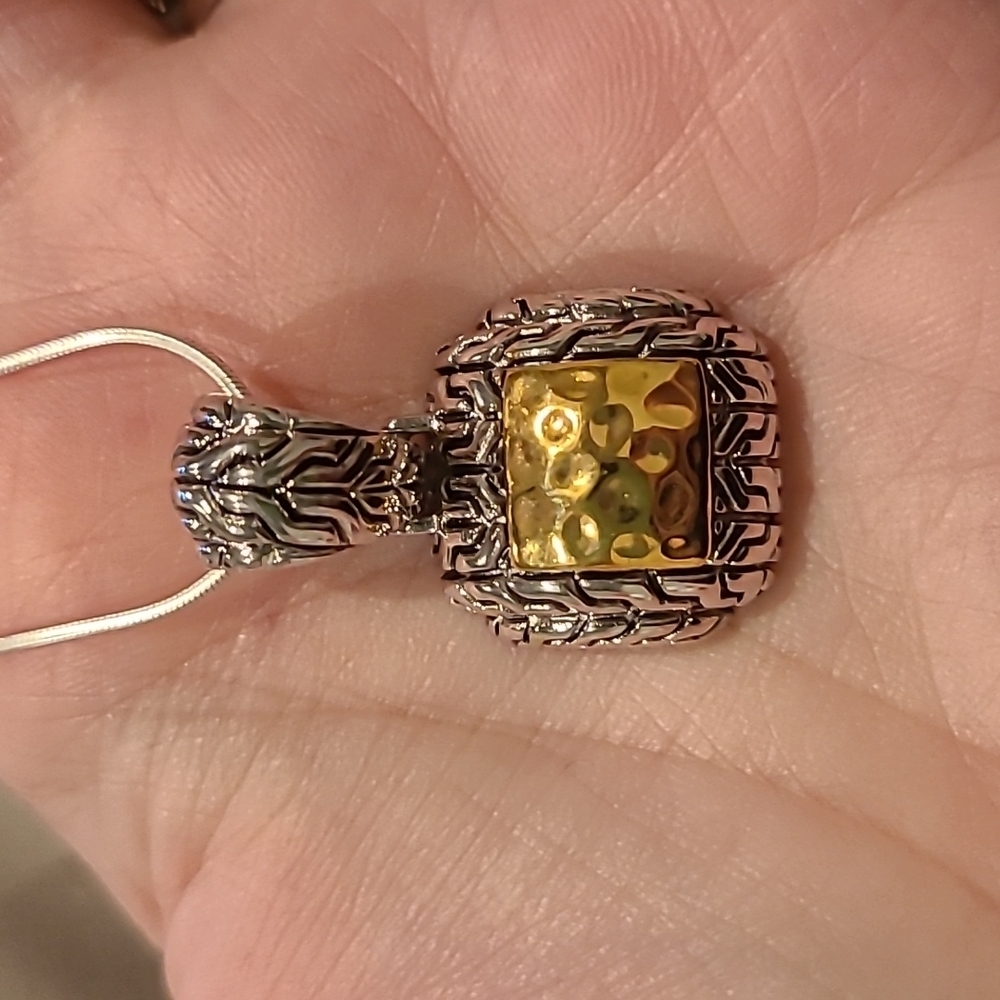 Sterling Silver And Gold Vermeil Puffy Square Necklace